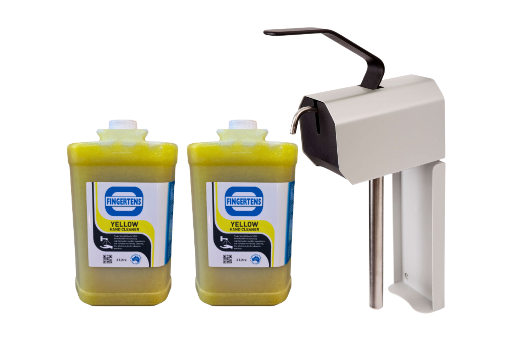 Fingertens Yellow Heavy Duty Hand Cleaner Starters Pack 2 x 4 Litre Bottle + Arjem Dispenser